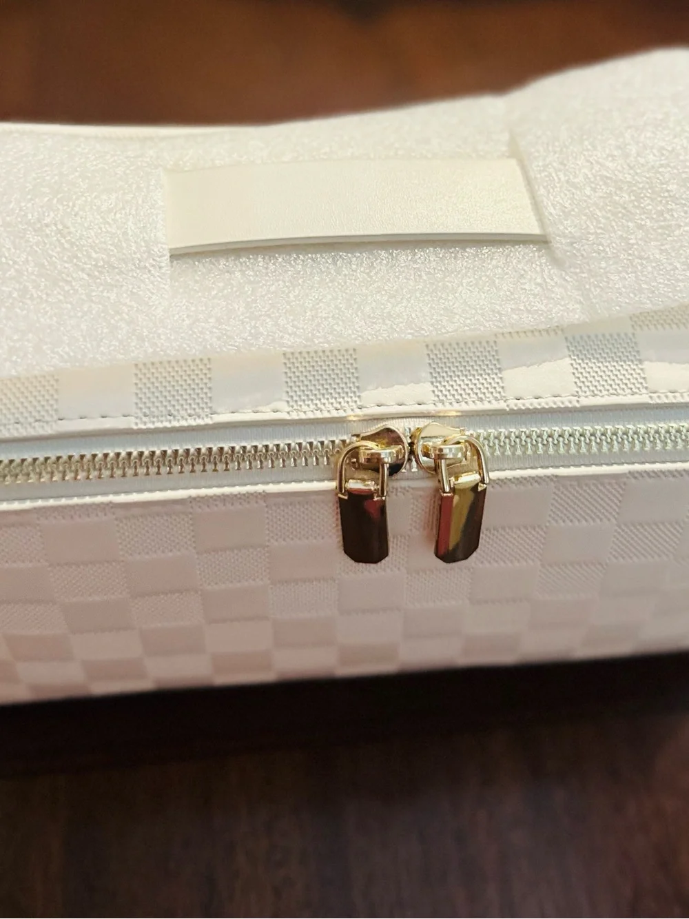✨NEW White Checker Cosmetic Travel Case with Gold Hardware